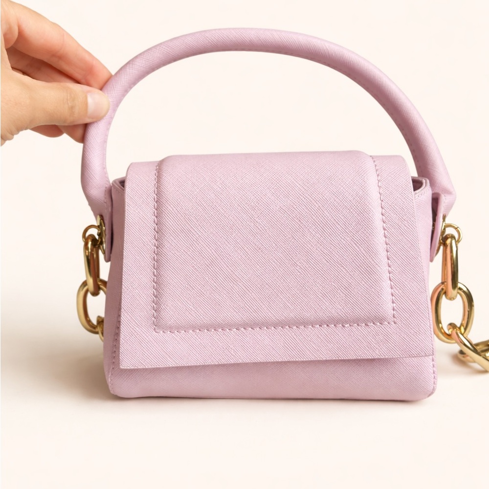 House of Want Pink Purse Top Handle Mini Crossbody Gold Chain Bag Blush